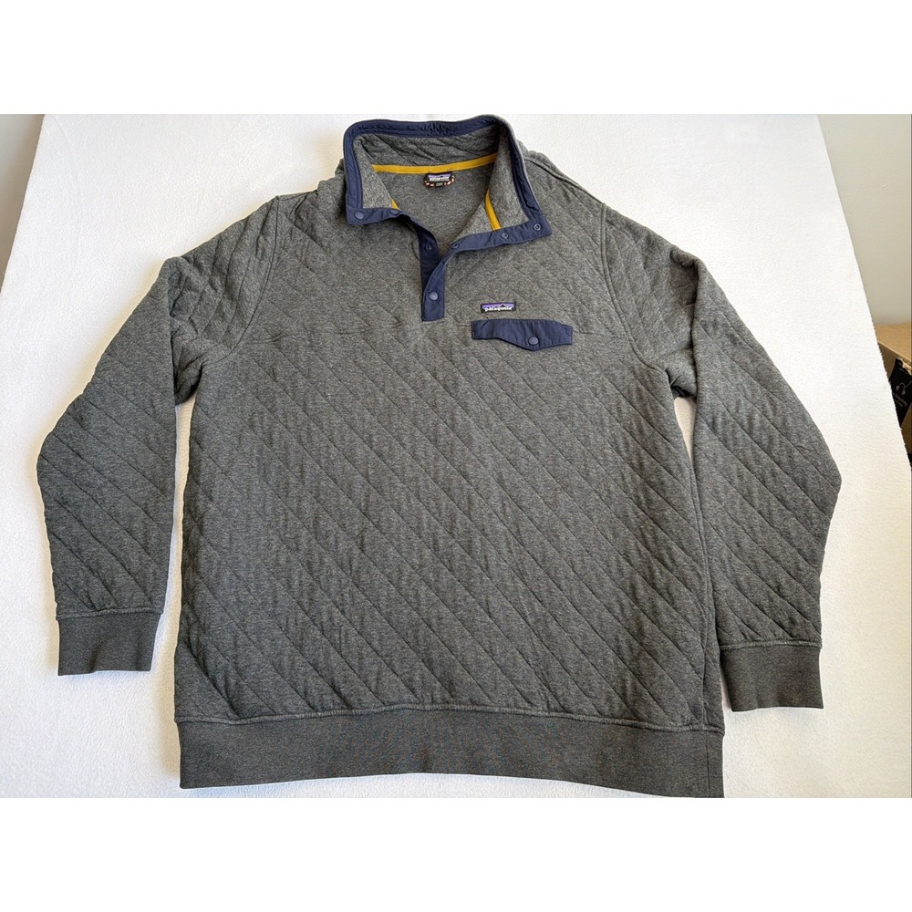 Patagonia Sweater Mens XXL Grey Diamond Quilted Snap T Pullover Jacket 25371